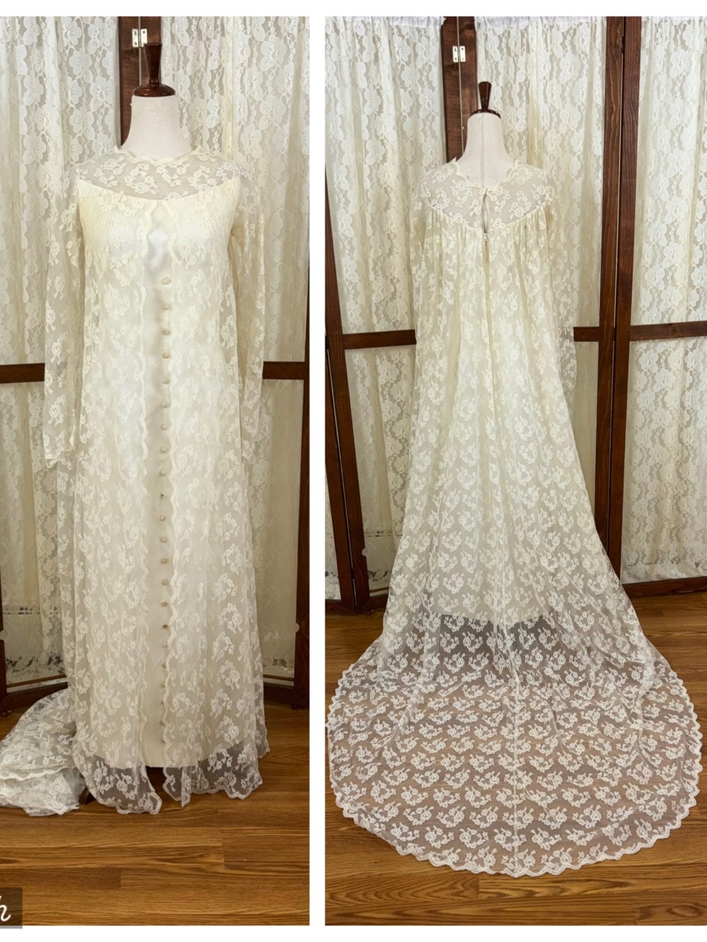 Gorgeous Vintage 1960s Lace Cape Train Wedding Gown